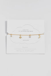 Product shot of the Moon & Stars Charm Bracelet – Gold in colour Gold, from the front