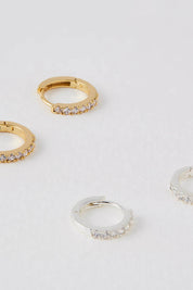 Product shot of the Pave Set Hoop Earrings in colour Silver (Metallics), detail
