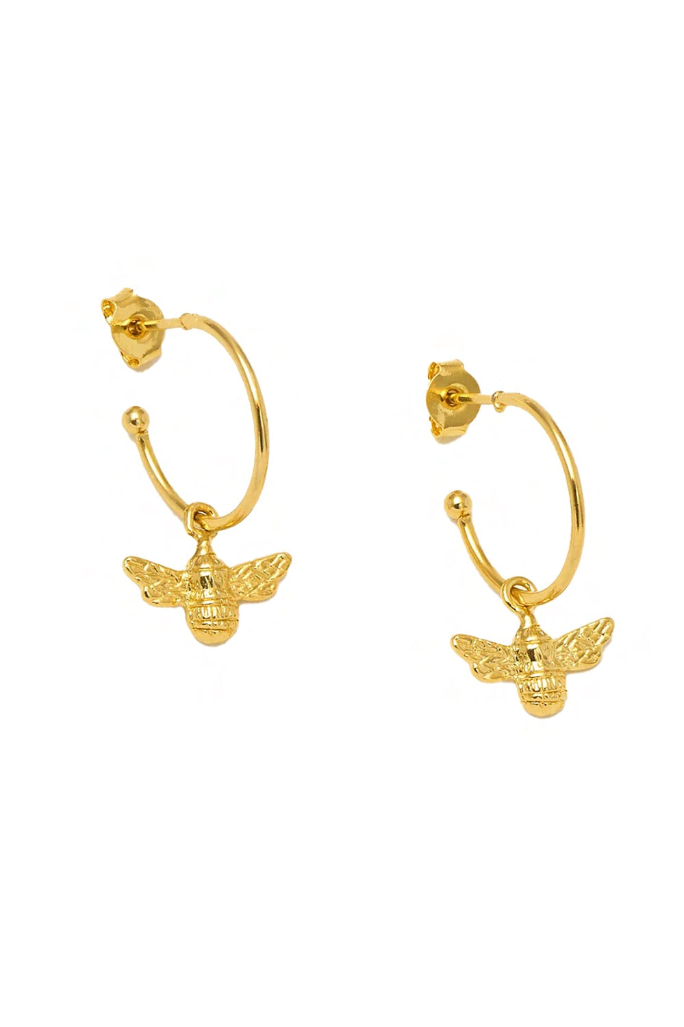 Product shot of the Bee Hoop Earrings in colour Gold (Metallics), from the front