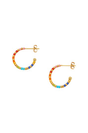 Product shot of the Rainbow Beaded Hoop Earrings in colour Goldrainbo (Metallics), from the front