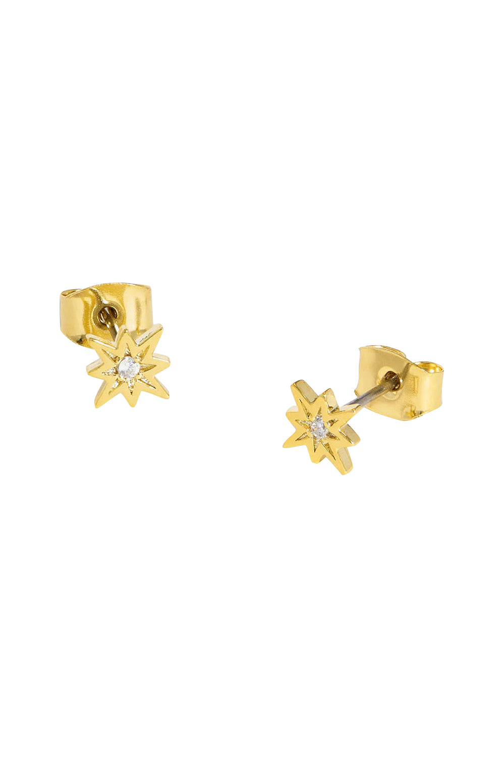 Product shot of the North Star Stud Earrings in colour Gold (Metallics), from the front
