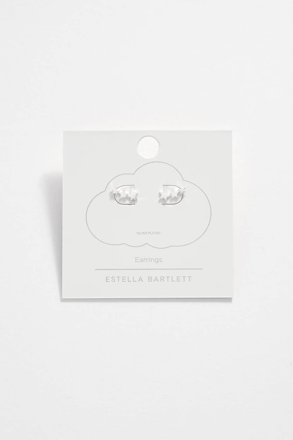 Product shot of the Trio Star Stud Earrings in colour Silver (Metallics), detail
