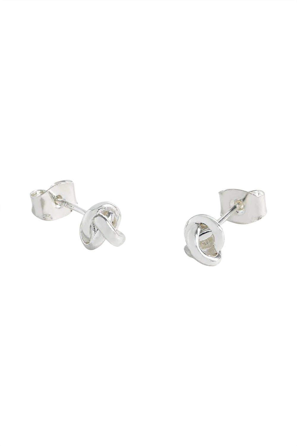 Product shot of the Knot Stud Earring in colour Silver (Metallics), from the front