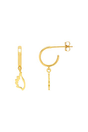 Product shot of the Angel Wing Hoop Earring in colour Gold (Metallics), from the front