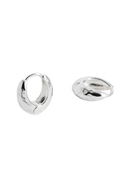 Product shot of the Hammered Huggie Hoops – Silver in colour Silver, from the back