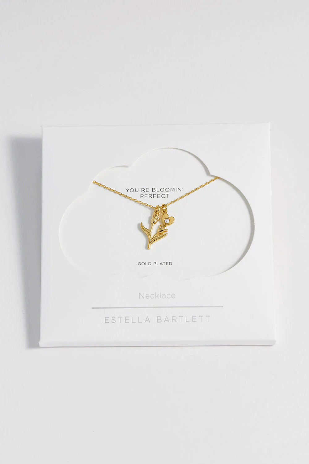 Product shot of the Tulip And Heart Necklace in colour Gold (Metallics), detail