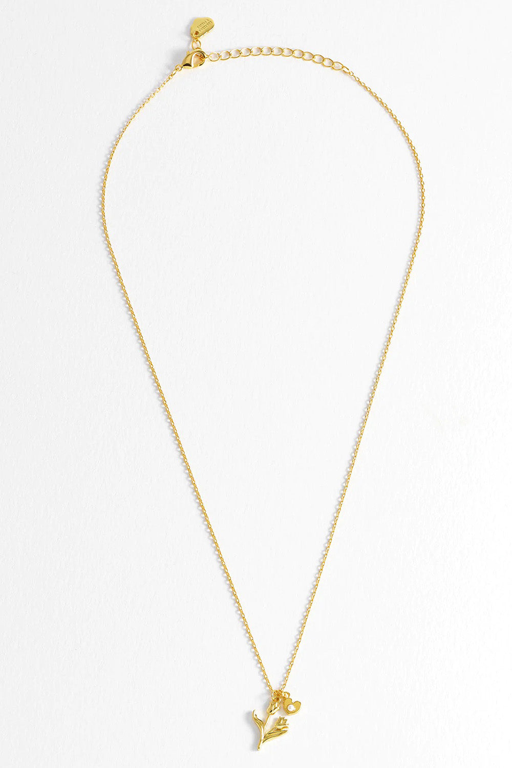 Product shot of the Tulip And Heart Necklace in colour Gold (Metallics), detail