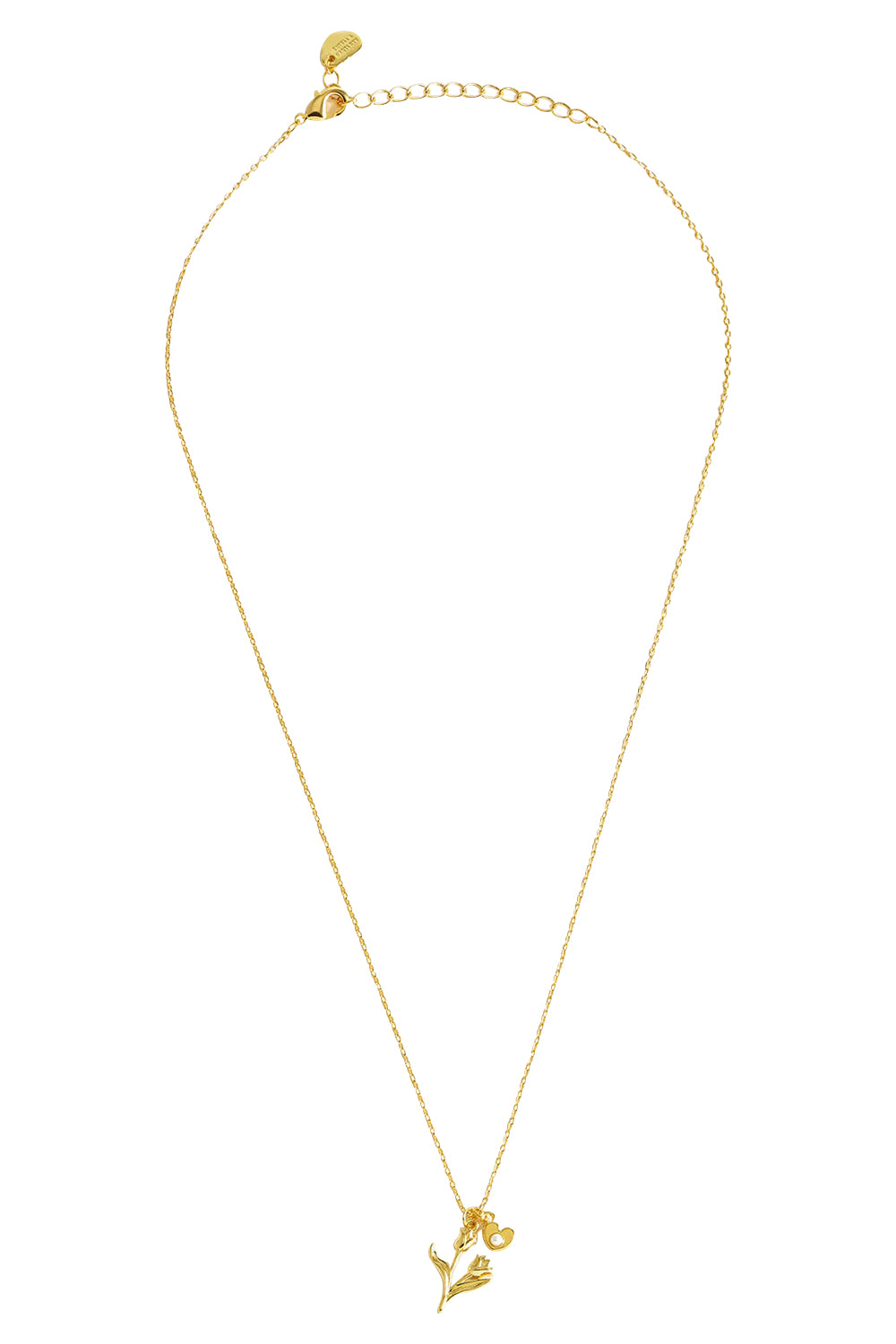 Product shot of the Tulip And Heart Necklace in colour Gold (Metallics), from the front