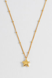 Product shot of the Hand Drawn Star Pendant On Beaded Chain in colour Gold (Metallics), detail