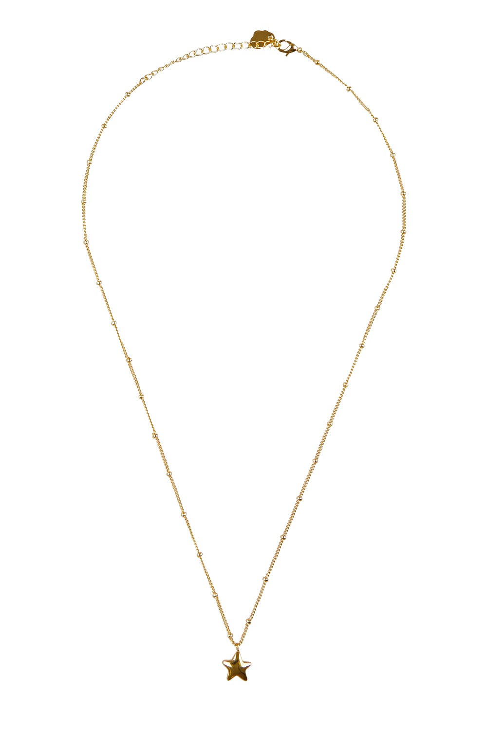Product shot of the Hand Drawn Star Pendant On Beaded Chain in colour Gold (Metallics), from the front