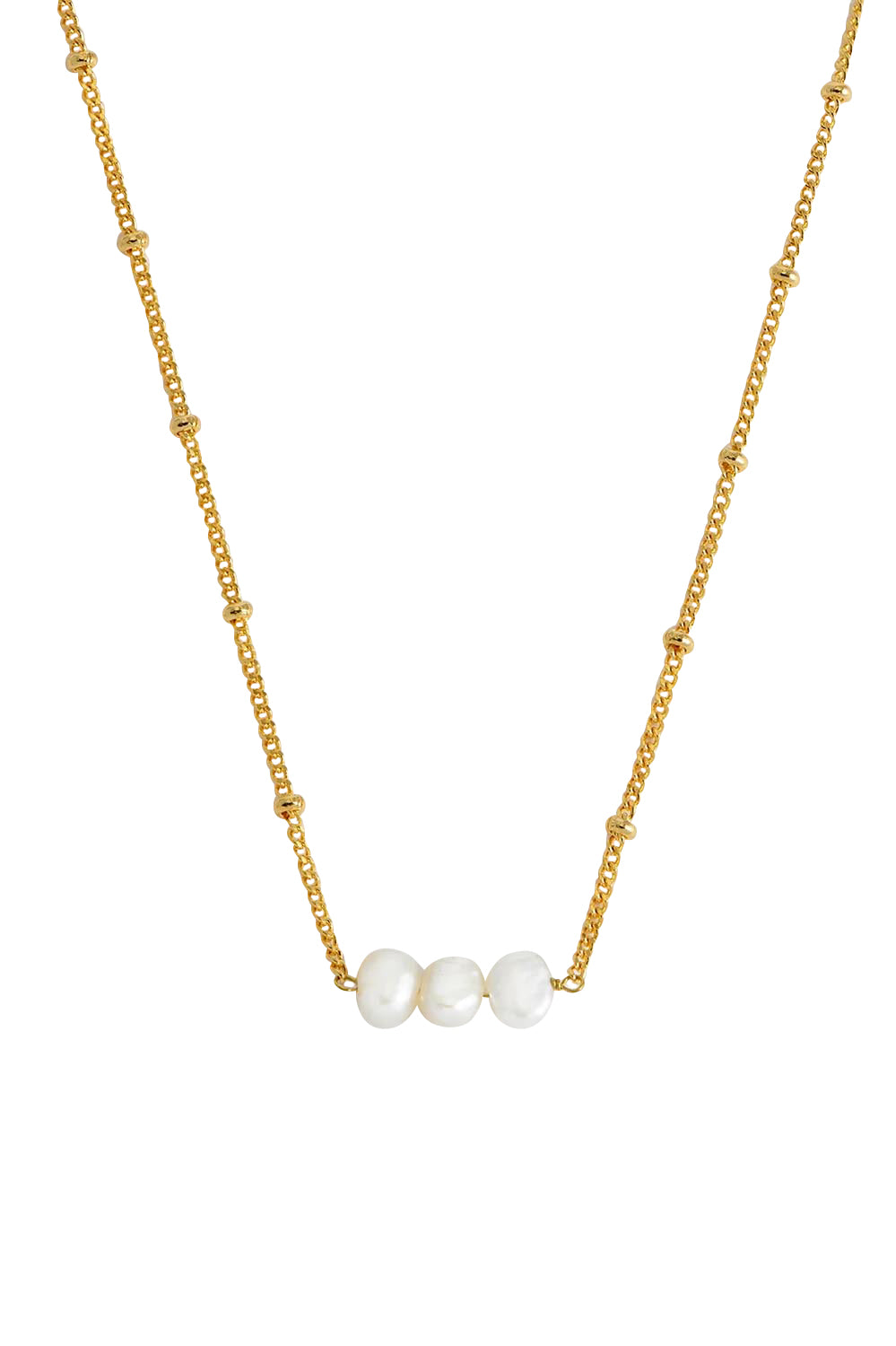 Product shot of the Beaded Chain & Pearl Necklace – Goldpearl in colour Goldpearl, from the back