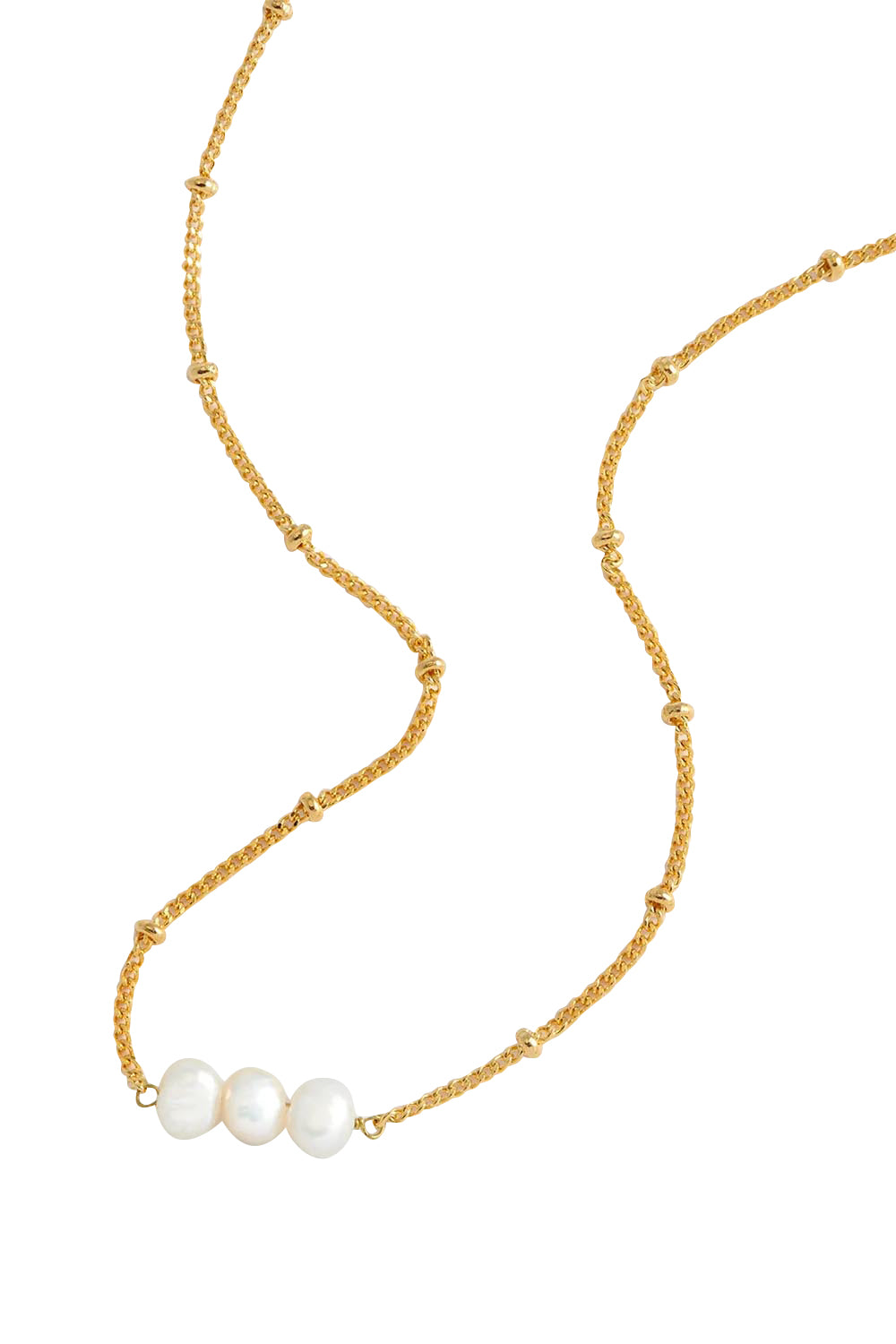 Product shot of the Beaded Chain & Pearl Necklace – Goldpearl in colour Goldpearl, showing detail