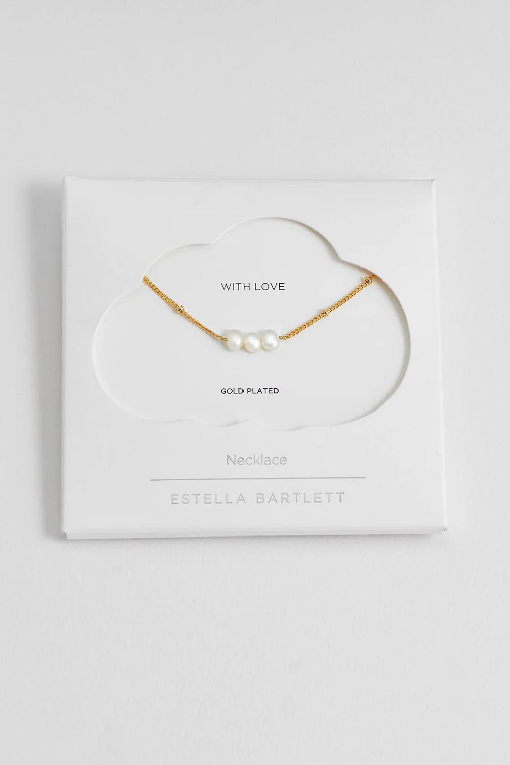 Product shot of the Beaded Chain & Pearl Necklace – Goldpearl in colour Goldpearl, from the front