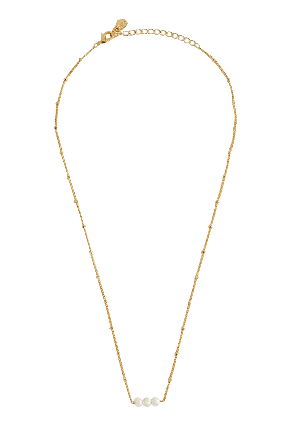 Product shot of the Beaded Chain & Pearl Necklace – Goldpearl in colour Goldpearl, from the front
