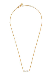 Product shot of the Beaded Chain & Pearl Necklace – Goldpearl in colour Goldpearl, from the front