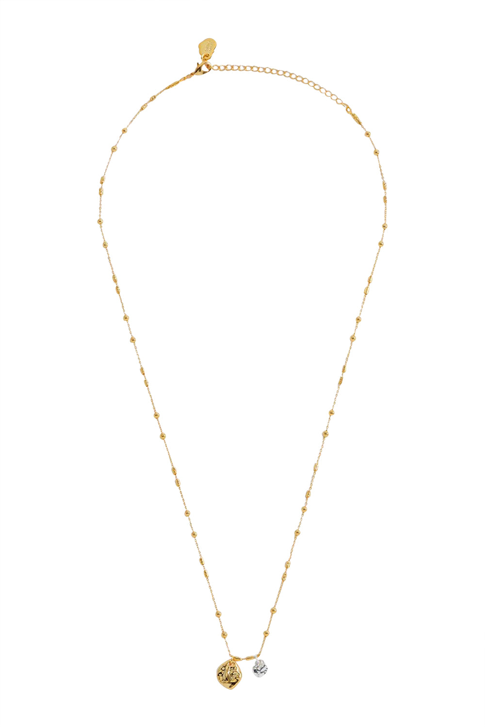 Product shot of the Beaded Chain & Molton Pebbles Necklace in colour Goldsilver (Metallics), from the front