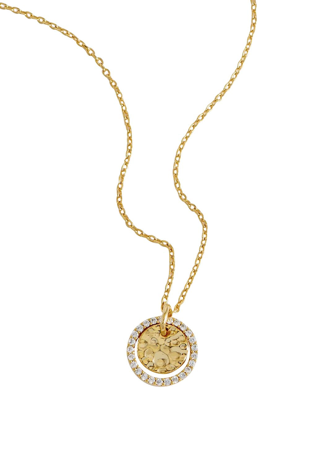 Product shot of the Hammered Coin Necklace – Gold in colour Gold, showing detail