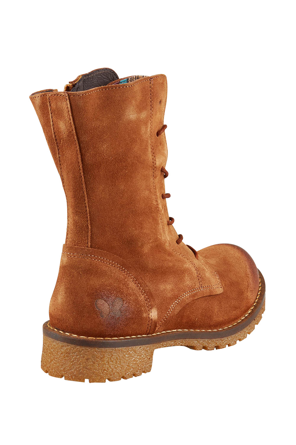 Product shot of the Military Lace Up Boot in colour Cognac, from the back