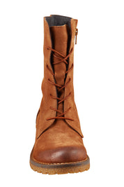 Product shot of the Military Lace Up Boot in colour Cognac, detail