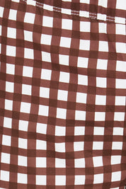Product shot of the Fuss Free Cotton Blend Taper Capri Trapeze Pant – Checkit in colour Checkit, showing detail