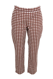 Product shot of the Fuss Free Cotton Blend Taper Capri Trapeze Pant – Checkit in colour Checkit, from the front