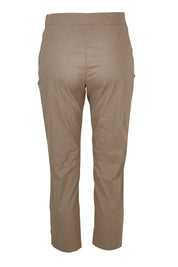 Product shot of the Fuss Free Cotton Blend 7/8 Taper Capri in colour Latte, from the back