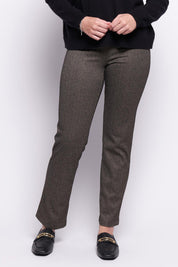 A model wearing the Pic Of The Bunch Straight Trouser in colour Sandbar, from the front, cropped image