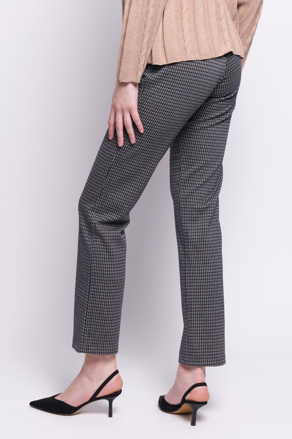 A model wearing the Pic Of The Bunch Straight Trouser in colour Steelcheck (Black), from the back