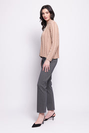 A model wearing the Pic Of The Bunch Straight Trouser in colour Steelcheck (Black), from the front, showing the whole outfit