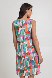 Model Madeline wearing size 10 of the Sunin colourSational Linen Dress - Fusion, from the back