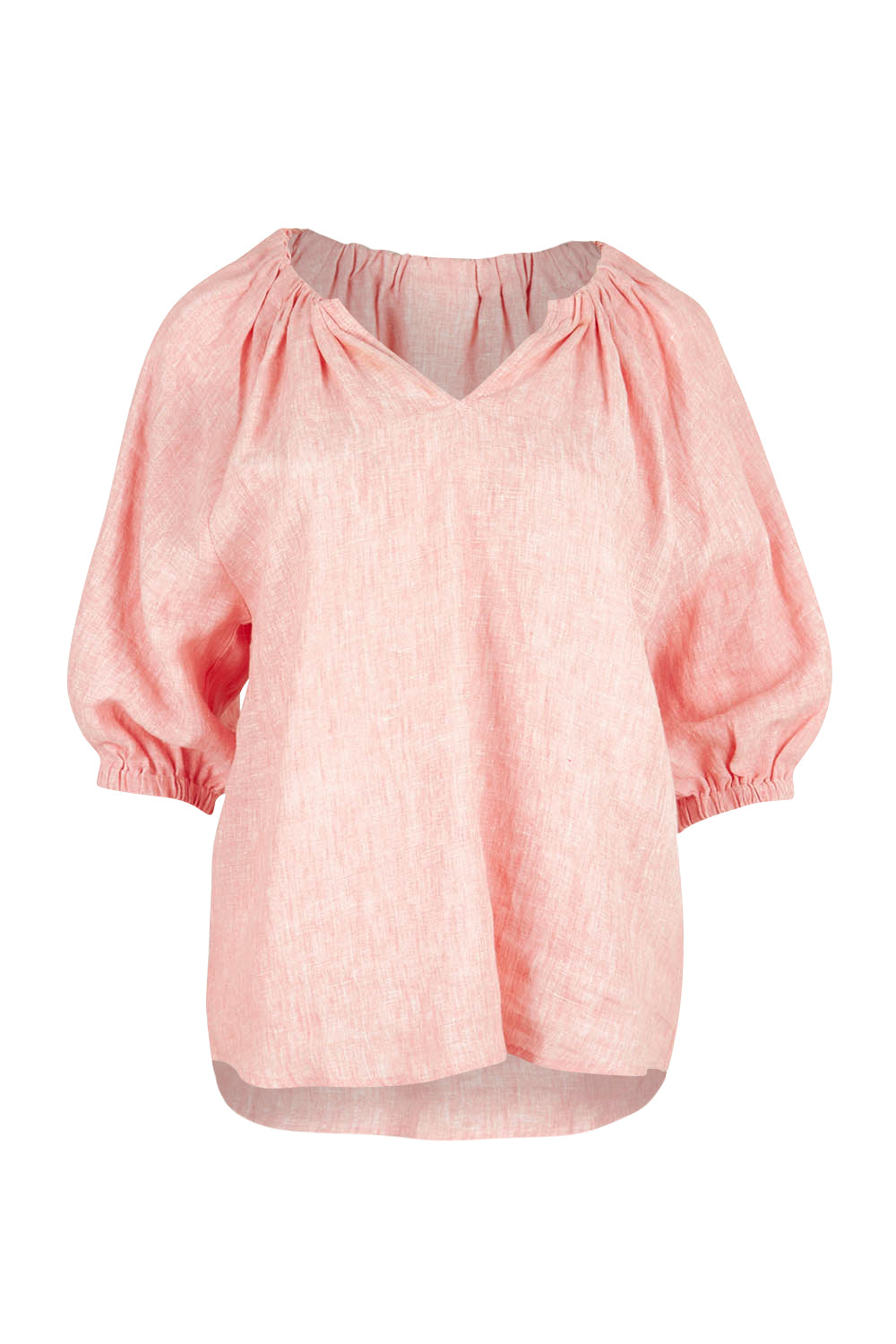 Product shot of the Turn Up The Volume Top in colour Mellowpeac (Pink), from the front