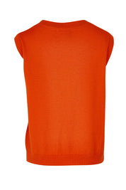 Product shot of the Chain Reaction Merino Vest in colour Squash, from the back