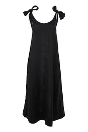 Product shot of the Bali Tie Linen Dress in colour Black (Black), from the front