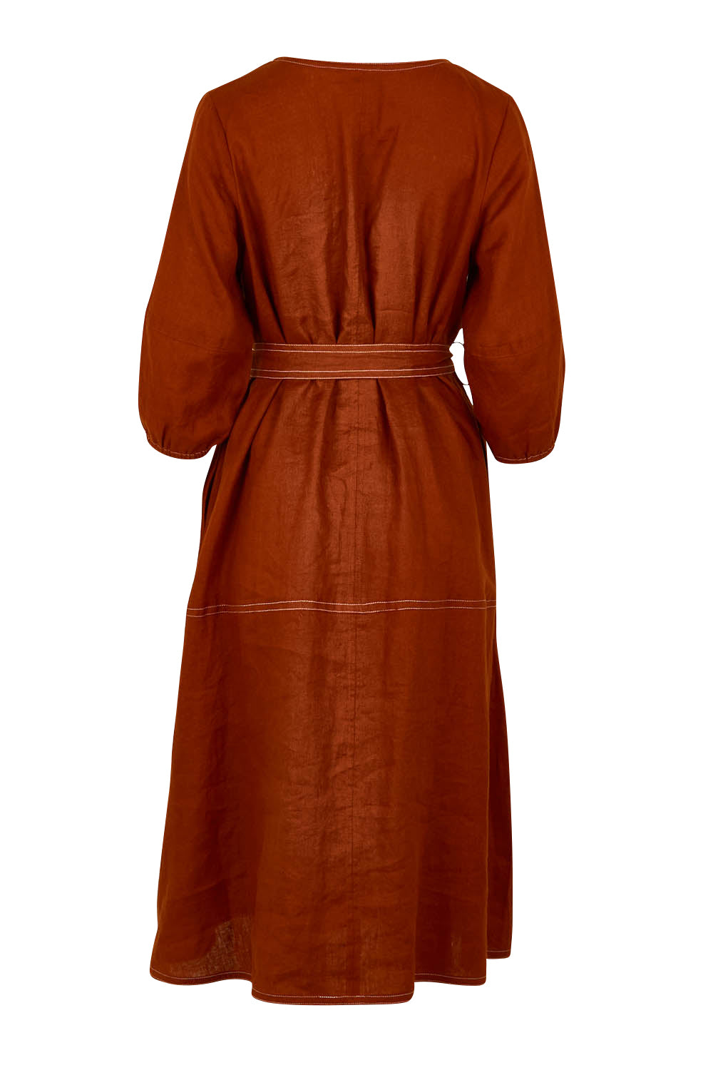 Product shot of the Stitch And Shout Linen Dress in colour Bombay, from the back