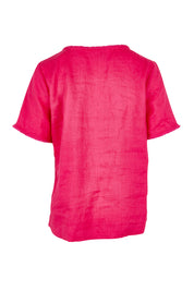Product shot of the Fringe Benefits Linen Top in colour Pinkflash (Pink), from the back