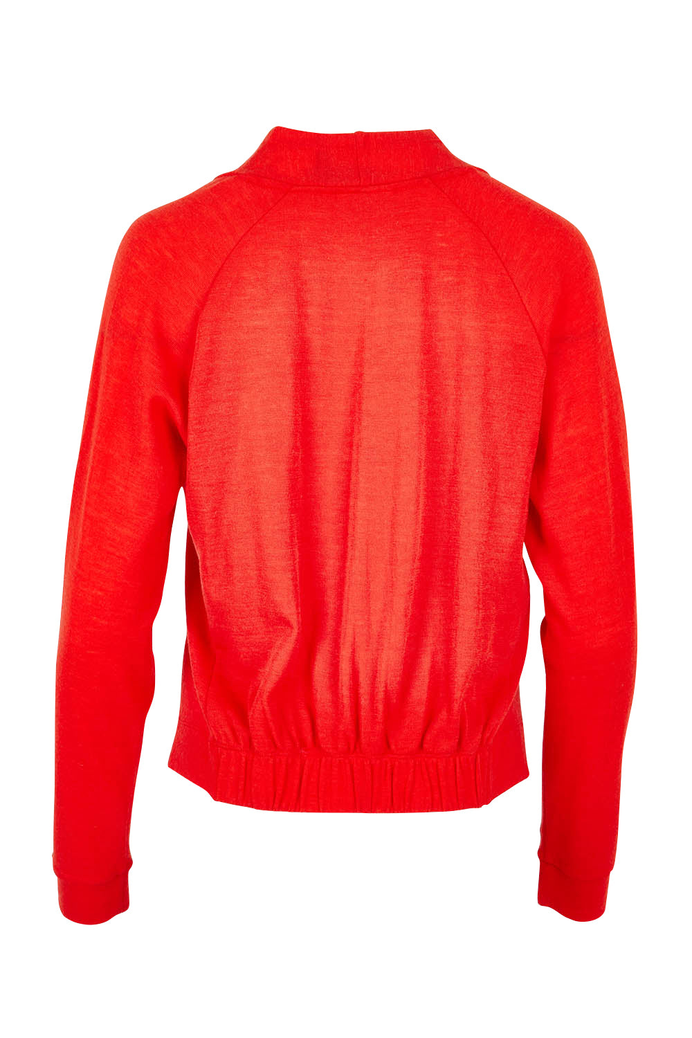 Product shot of the Merino Wool Always Love Ewe Cardigan in colour Flash (Red), from the back