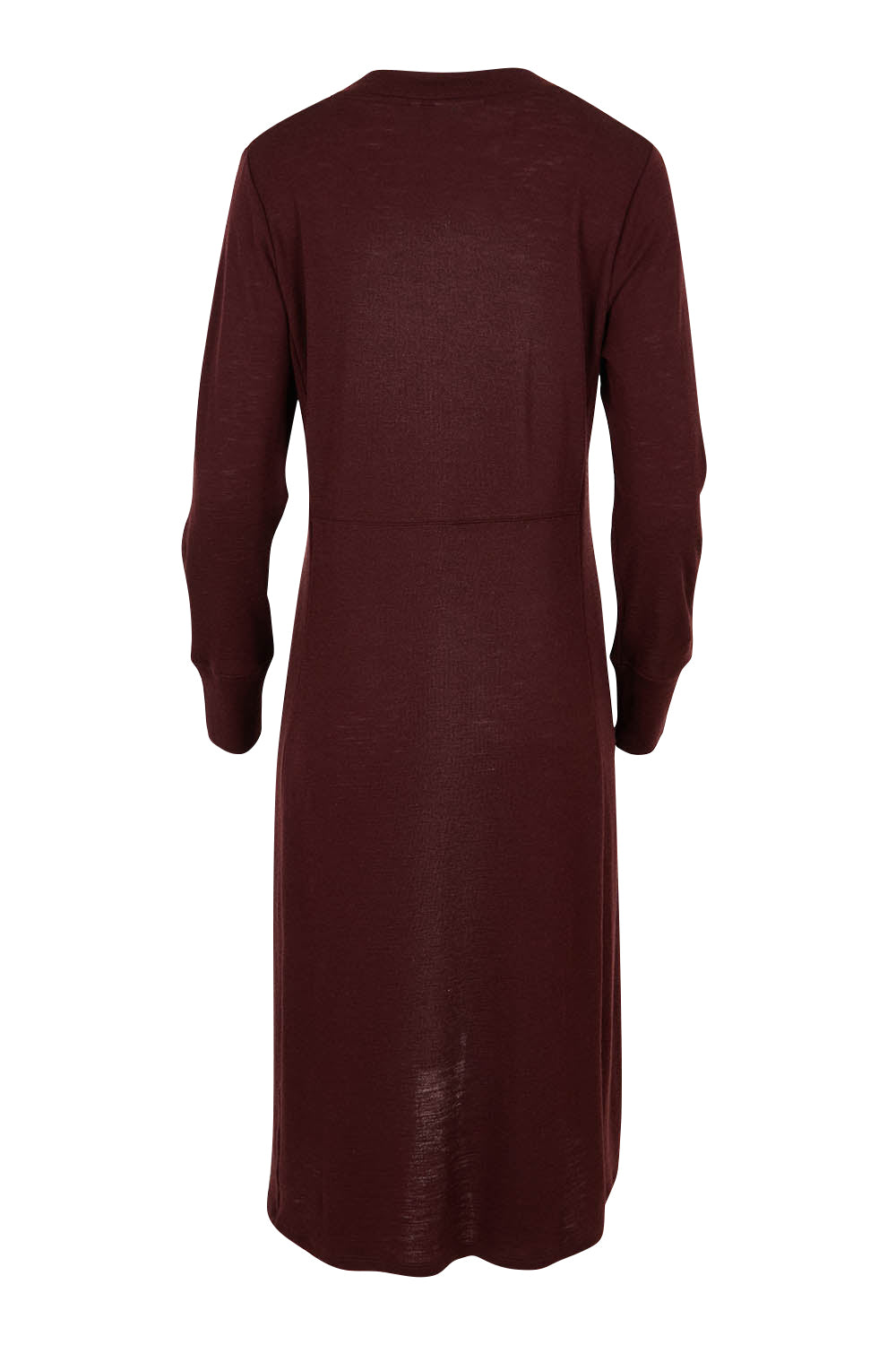 Product shot of the Merino Shear Ecstasy Dress in colour Raisin, from the back