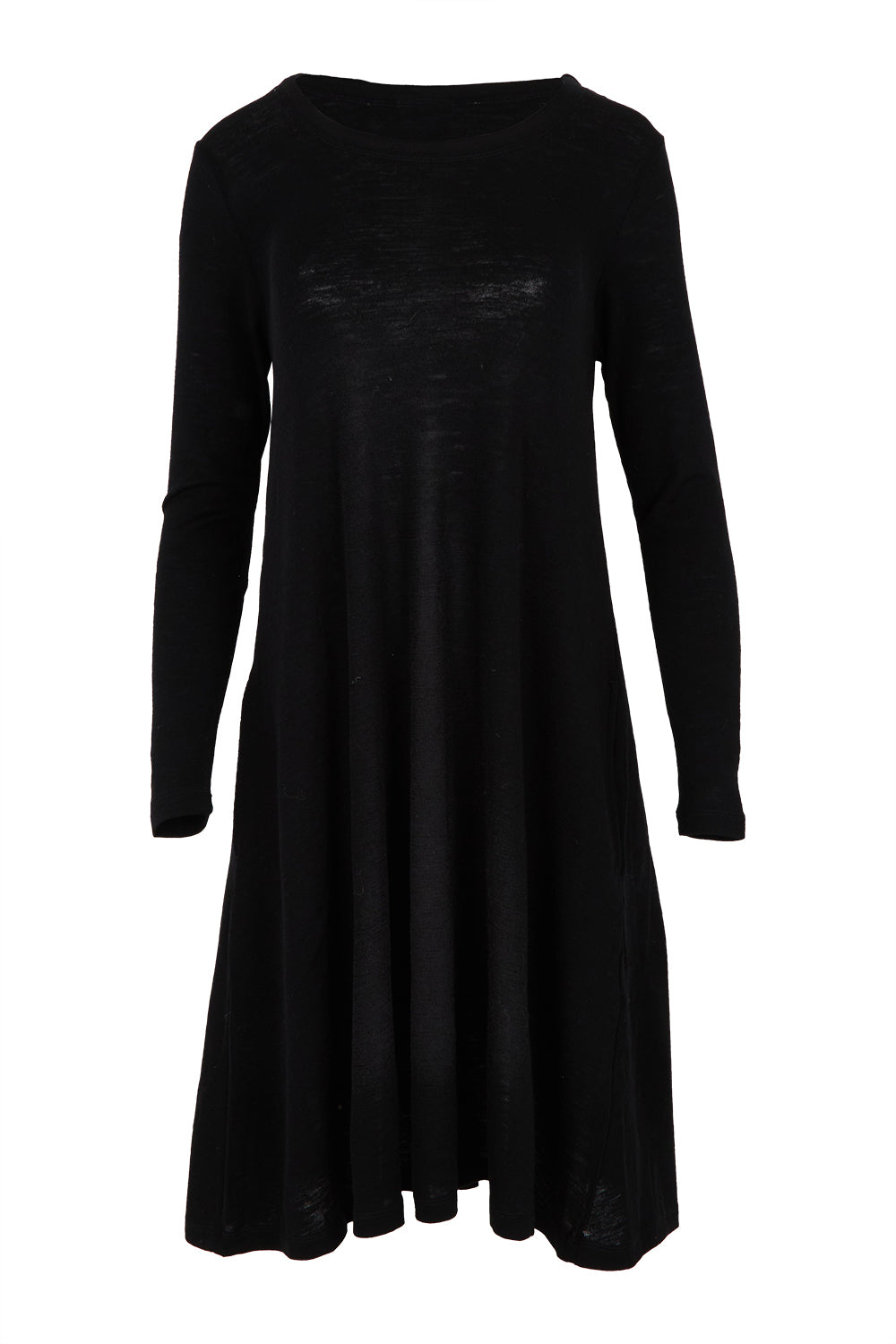 Product shot of the Merino Shear Delight Dress in colour Black (Black), from the front