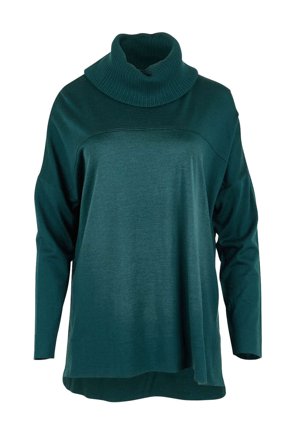 Product shot of the Merino Love Your Moves Sweater in colour Jeep (Green), from the front