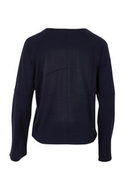 Product shot of the Merino Belong Together Sweater in colour Futuredusk (Blue), from the back