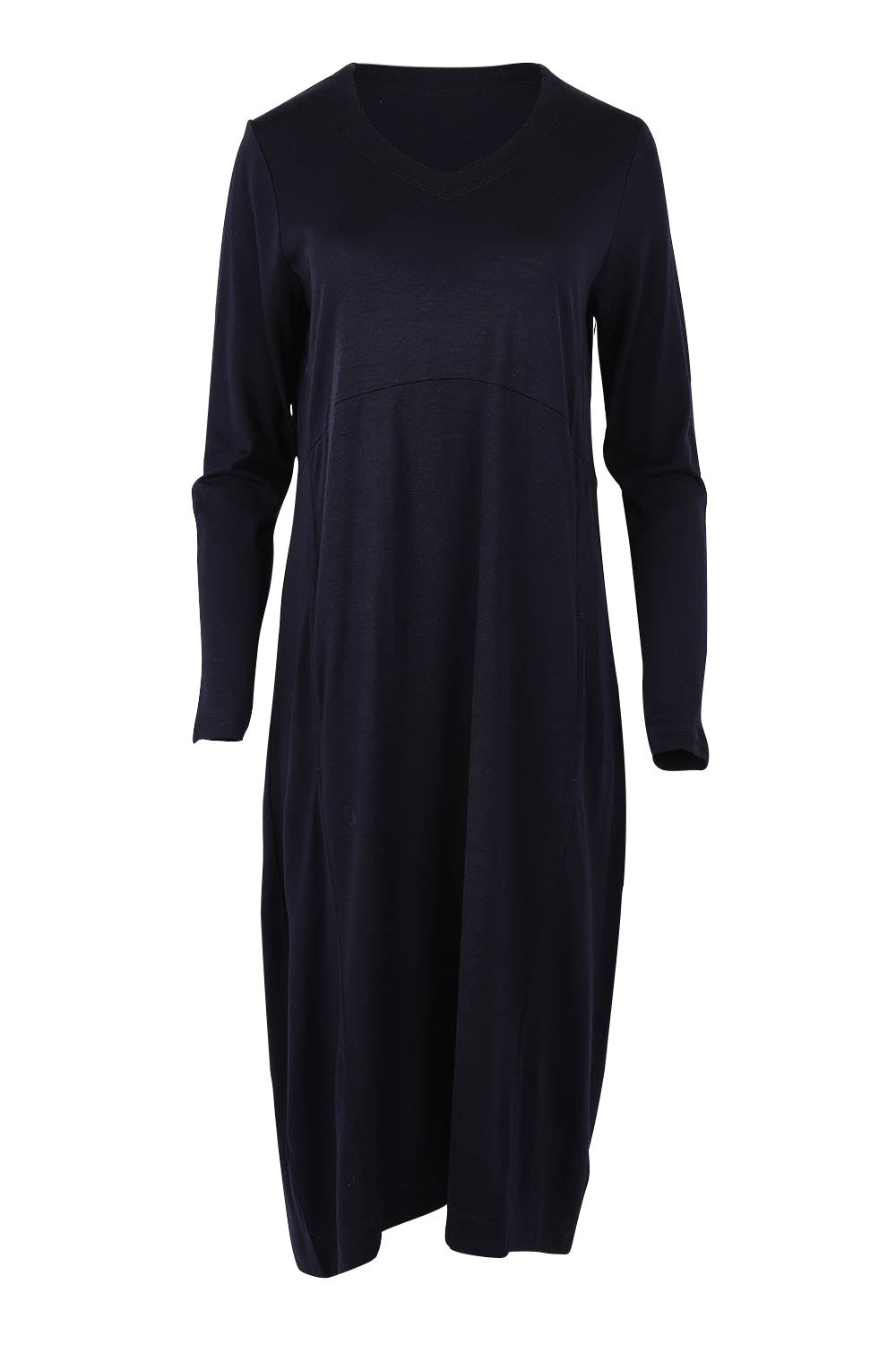 Product shot of the Merino Line Dancing Dress in colour Futuredusk (Blue), from the front
