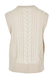 Product shot of the Merino Plot Twist Vest in colour Pearl, from the back