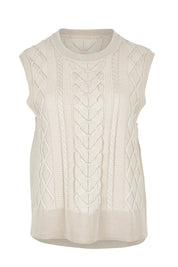 Product shot of the Merino Plot Twist Vest in colour Pearl, from the front