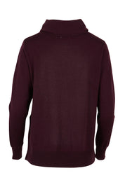 Product shot of the Merino Side By Side Sweater in colour Plum (Purple), from the back