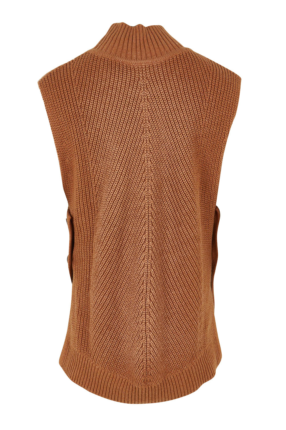 Product shot of the Cotton Cashmere Vest Ever Popover in colour Caramel, from the back