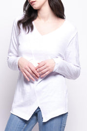 A model wearing the Deep Connection Cotton Top in colour White (White), from the front, cropped image