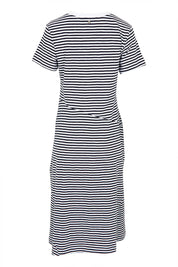 Product shot of the Stitch Together Cotton Dress in colour Ministripe (Black), from the back