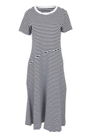 Product shot of the Stitch Together Cotton Dress in colour Ministripe (Black), from the front