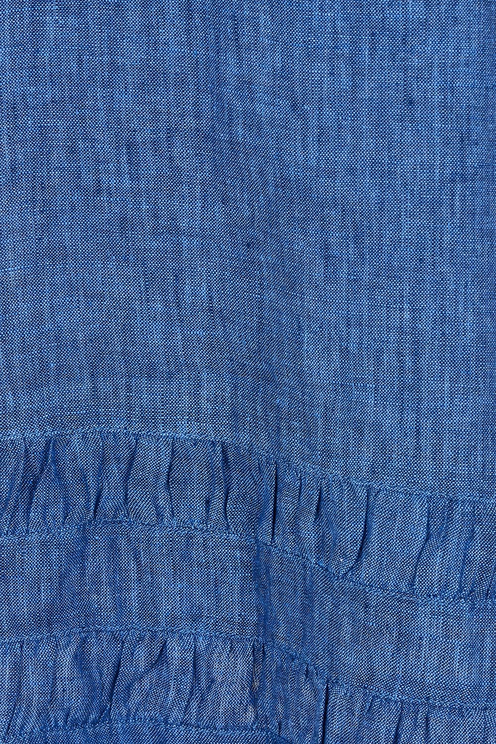 Product shot of the Crowd Pleaser Linen Dress in colour Capri (Blue), detail