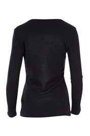 Product shot of the Merino Signature Crew Top in colour Charcoal (Grey), from the back